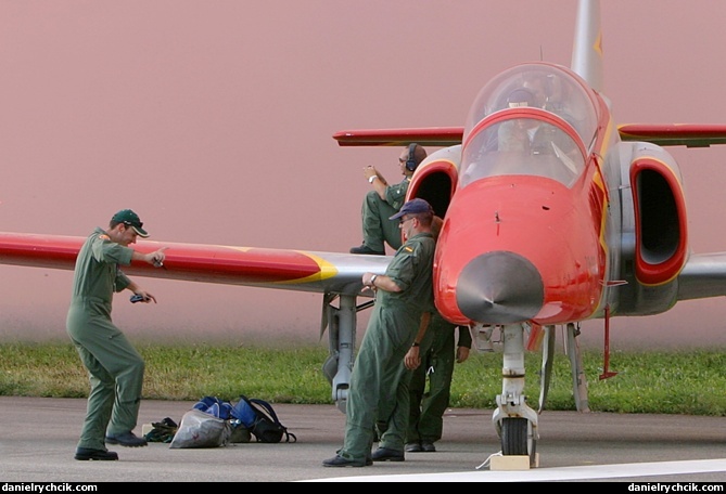 Pilots of the Spanish Patrulla Aguila team relaxing before the display