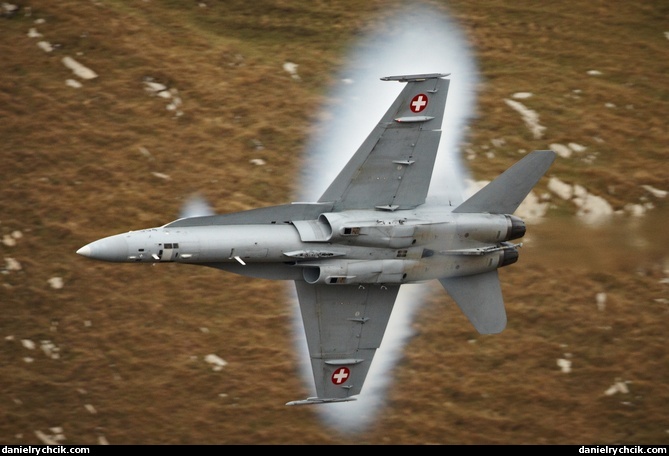F/A-18C solo display with condensation clouds