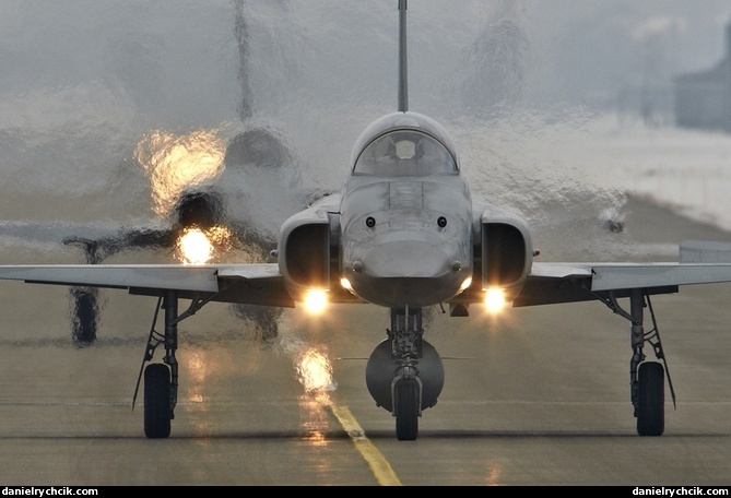 Pair of F-5E Tigers on the way to takeoff