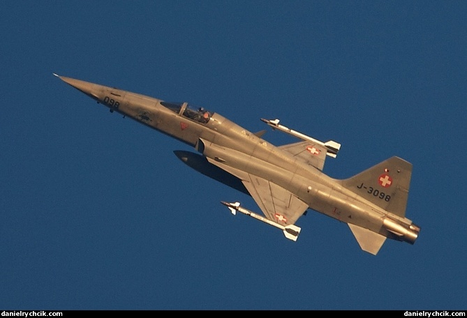 F-5E Tiger turning sharp over Payerne airbase